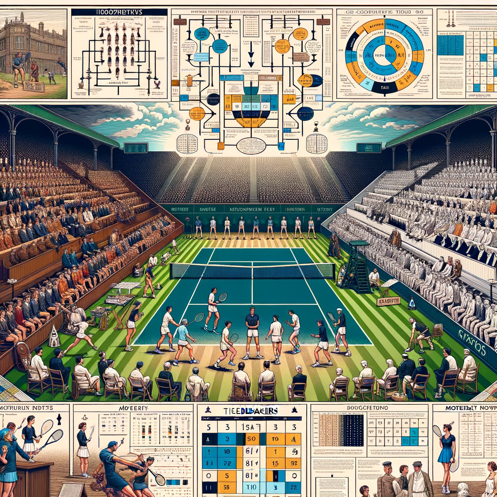 Infographic illustrating the evolution, origins, and history of tennis match tiebreakers, including the tennis match scoring system, tiebreakers rules, and the significance of tiebreakers in professional and Grand Slam tennis matches.