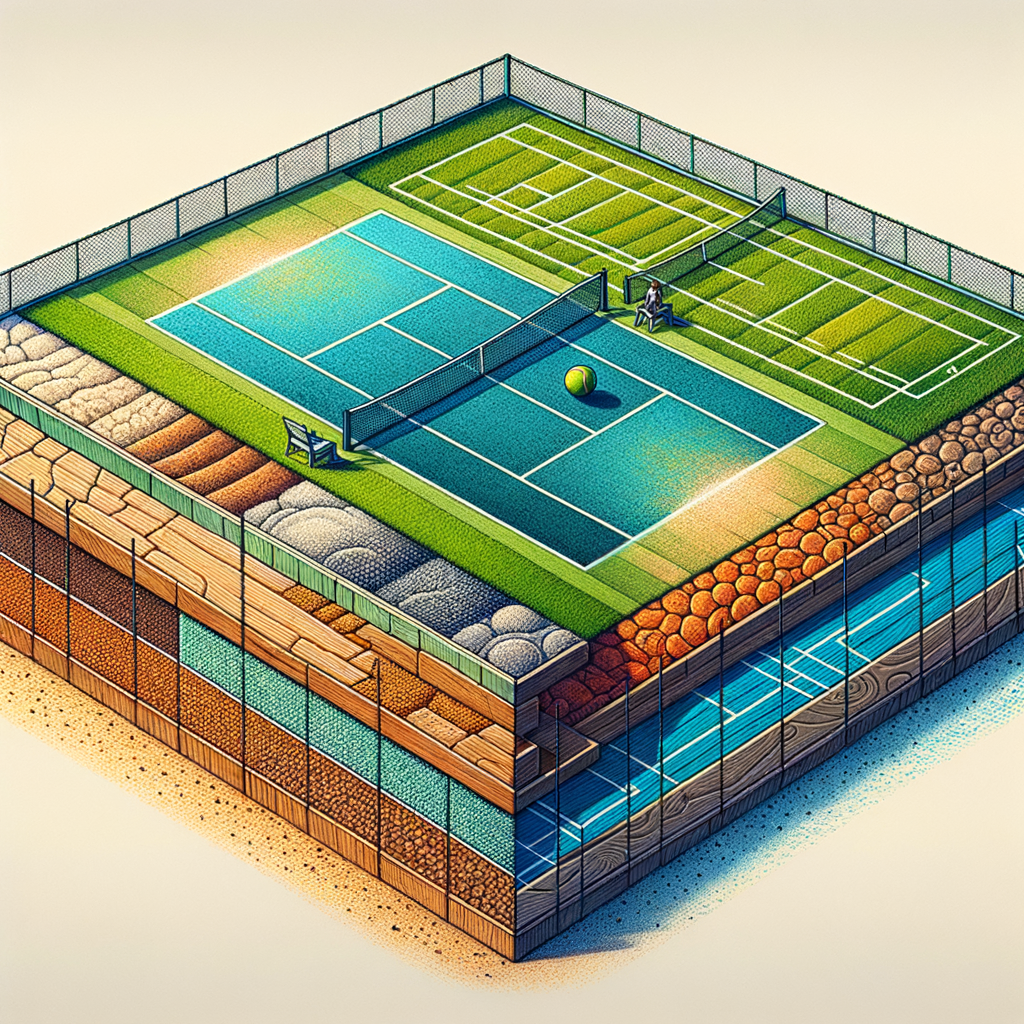 Visual comparison highlighting the diversity of tennis court surfaces, featuring distinct characteristics of clay courts and grass courts in tennis, and their impact on the game.