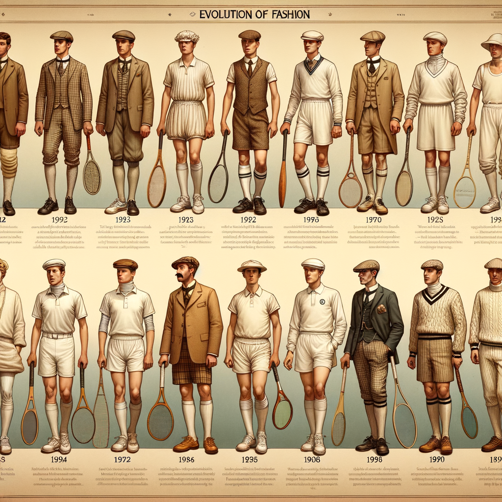 Visual timeline of Tennis Fashion History highlighting the Evolution of Tennis Outfits from Tennis Knickers History to Modern Tennis Fashion and High-Tech Tennis Apparel, showcasing key Tennis Apparel Trends in the Evolution of Sports Fashion.