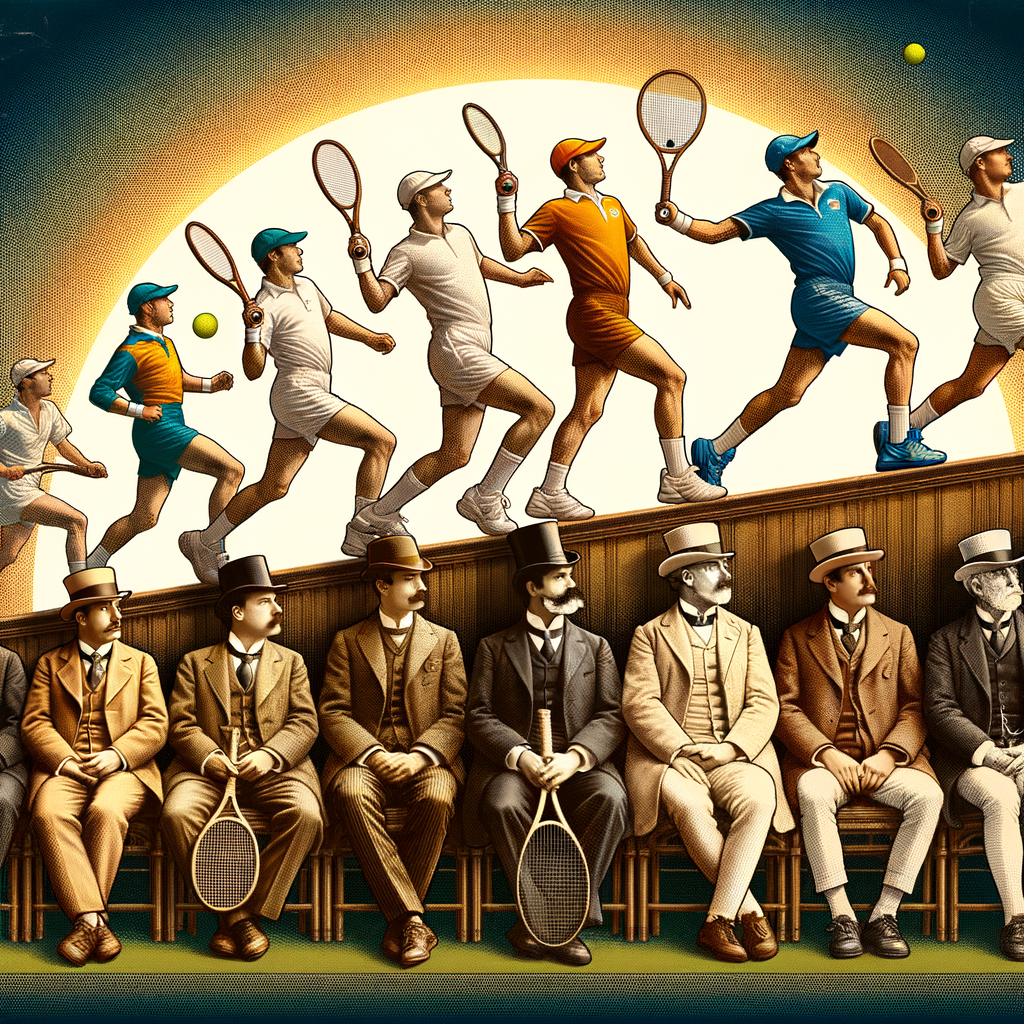 Collage of historical tennis champions from the Golden Era, showcasing the tennis game evolution and highlighting influential tennis players who shaped the game.