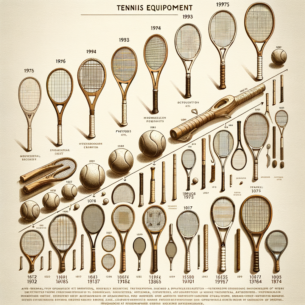 Infographic illustrating the tennis equipment evolution from wooden tennis racquets to modern graphite racquets, highlighting the material change and history of tennis gear evolution.