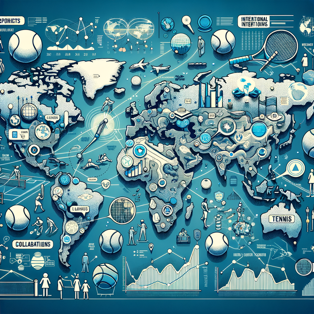 Global map showcasing the impact of globalization on tennis, highlighting global tennis trends, new frontiers in tennis, and the international development of the tennis industry.