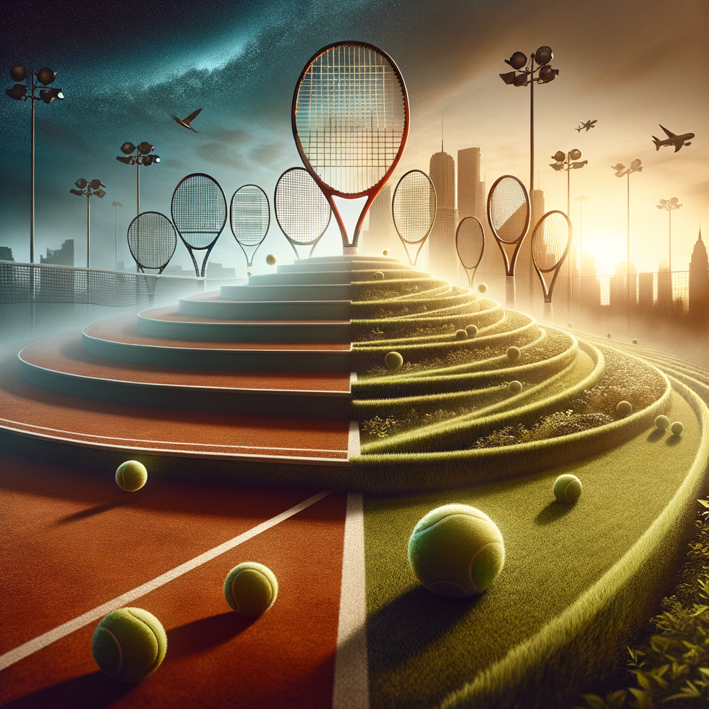 High-resolution image illustrating the evolution of tennis playing surfaces, highlighting the rise and advantages of hard courts in tennis and the impact on the sport, marking the beginning of the tennis hard court era.