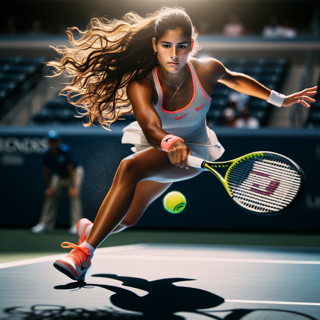 Professional tennis player executing a tennis reverse slice, adding spin in tennis to change direction mid-rally, demonstrating advanced tennis strategies and mastery of tennis spin techniques.