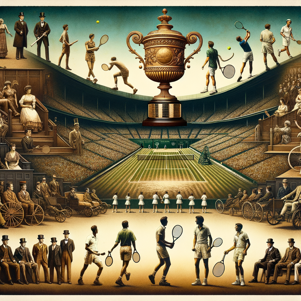 Vintage collage illustrating Grand Slam history and Tennis Grand Slam origins, highlighting prestigious tennis events and key figures in the evolution of Grand Slam tournaments from the birth of Grand Slam to present day.