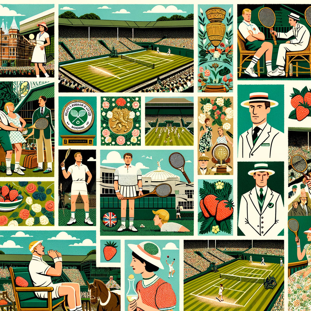 Collage of Wimbledon history at the All England Club, highlighting iconic championships, famous matches, tennis legends, and enduring Wimbledon legacy for an article on tales from Wimbledon.